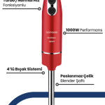 Multimix Kırmızı 1000 Watt 4 Bıçaklı Paslanmaz Çelik Turbo Hız Ayarlı El Blender