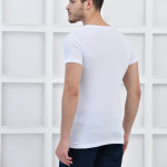 Beyaz Erkek V Yaka Basıc Likralı T-shirt F5123