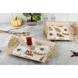 Patterned Baroque Tray Set of 2- Chamomile Pattern Outdoor Coffee