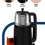 Emirgan Siyah 2200 Watt Geniş Hazneli Paslanmaz Çelik Çay Makinesi Ve Su Isıtıcısı