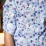 Erkek Mavi Keten Slim Fit Katlanabilir Kol Desenli Gömlek F5210