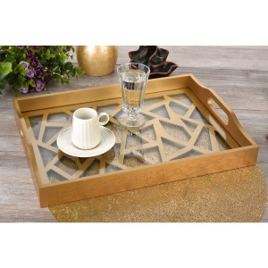 Gold Lacquered Tray with Luxury Decor with Wooden Glass- Spider