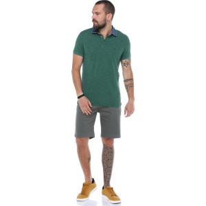 Erkeke Yeşil Polo Denim Yaka Nakışlı Pike Slim Fit T-shirt F559