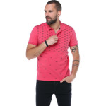 Erkek Nar Çiçeği Polo Yaka Fbı Desenli Pike Modern Kesim T-shirt F5230