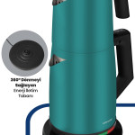 Akasya Yeşil Xl 2200 Watt Patentli Damlatmayan Tasarımı Çelik Çay Makinesi Ve Su Isıtıcısı