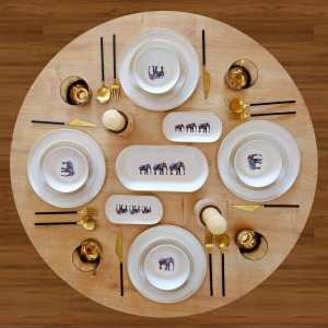 Elephant Gilded 15 Piece Ceramic Dining Set For 4 People