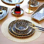 Leopard Salmon Gilded Gold 33 Pieces Cake Tea Service Catering Set For 6 People