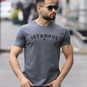 Istanbul Baskılı Bisiklet Yaka Erkek Antrasit T-shirt 5502