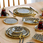 Leopard Salmon Gilded Gold 33 Pieces Cake Tea Service Catering Set For 6 People