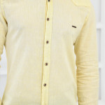 Sarı Erkek Keten Regular Fit Apoletli Kol Yaka Düğmeli Gömlek F6128