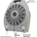 Sahra Gri 2000 Watt Isıya Dayanıklı Sıcak Ilık Soğuk Devrilme Emniyetli Isıtıcı Fan