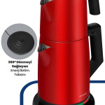 Akasya Mat Kırmızı Xl 2200 Watt Patentli Damlatmayan Tasarımı Çelik Çay Makinesi Ve Su Isıtıcısı