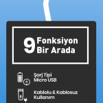 Jest Kablolu Kablosuz Paslanmaz Çelik Standlı Micro Usb'li 9 In 1 Erkek Bakım Seti