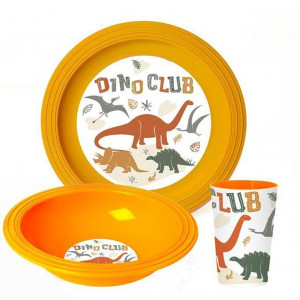 Üçlü Dino Club Desenli Çocuk Kahvaltı Seti