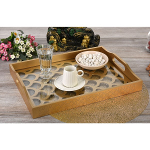 Gold Lacquered Tray with Luxury Decor with Wooden Glass- Drip
