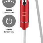 Biostick Kırmızı 1000 Watt Hız Ayarlı 4 Bıçaklı Paslanmaz Çelik El Blender