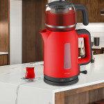 Bergamot Kırmızı 2200 Watt Cam Demlikli Bpa Içermeyen Çay Makinesi Ve Su Isıtıcısı