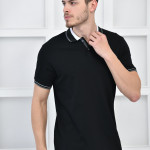 Siyah Erkek Polo Yaka Modern Kesim Pike Kumaş T-shirt F5429