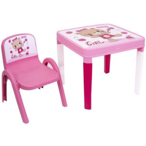 Pembe Ayıcık Desen Masa + Sandalye Seti