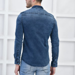Mavi Erkek Denim Yıkamalı Taşlamalı Cepli Slim Fit Gömlek F6155
