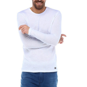 Erkek Beyaz Slim Fit Bisiklet Yaka Penye Uzun Kol T-shirt