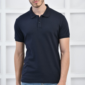 Lacivert Erkek Düz Pike Polo Yaka Likralı Slim Basıc T-shirt F51610