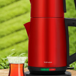 Akasya Mat Kırmızı Xl 2200 Watt Patentli Damlatmayan Tasarımı Çelik Çay Makinesi Ve Su Isıtıcısı
