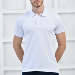 Beyaz Erkek Düz Pike Polo Yaka Likralı Slim Basıc T-shirt F51610