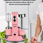 Elenamax Pembe 1000 Watt Hız Ayarlı %100 Bakır Motor 5 In 1 Mutfak Robotu Multi Blender Seti