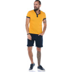 Erkek Hardal Dik Yaka Patlı Modern Kesim Kısa Kollu T-shirt F5185