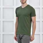 Haki Erkek V Yaka Full Likralı Silim Fit Basıc T-shirt F51565