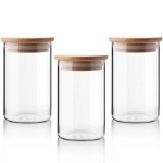 Glass Jar with 3 Bamboo Lids, 450 Ml For Seasoning.