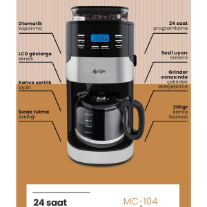 Barista Profesyonel Dijital Zaman Ayarlı Sıcak Tutma Fonksiyonlu Öğütücülü Filtre Kahve Makinesi