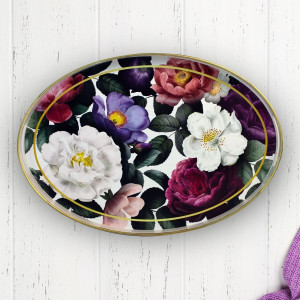 Luxury Oval White Gilded Tray - Mixed Flower
