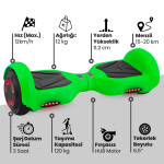 Greeny 6.5 Inch Işıklı Akıllı Dengeli Elektrikli Kaykay Hoverboard Taşıma Çantalı Yeşil