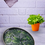 Black Oval Tray With Leaf Pattern