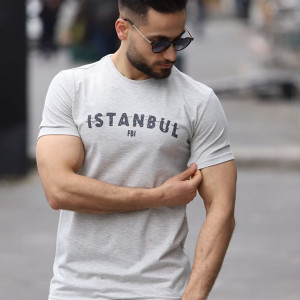 Istanbul Baskılı Bisiklet Yaka Erkek Beyaz T-shirt 5502