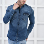 Mavi Erkek Denim Yıkamalı Taşlamalı Cepli Slim Fit Gömlek F6155