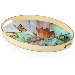 Authentic Oval Floral Butterfly Tray - 26x39 Cm