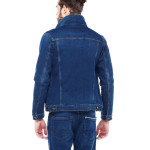 Erkek Dark Blue Slim Fit Likralı Düğmeli Kot Ceket 94006