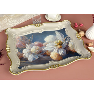 Sultan Tray 33x42 Cm - White Flower with Earth Base