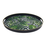 Black Oval Tray With Leaf Pattern
