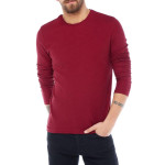 Erkek Bordo Slim Fit Bisiklet Yaka Penye Uzun Kol T-shirt