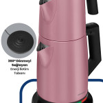 Akasya Sedef Pembe Xl 2200 Watt Patentli Damlatmayan Tasarımı Çelik Çay Makinesi Ve Su Isıtıcısı