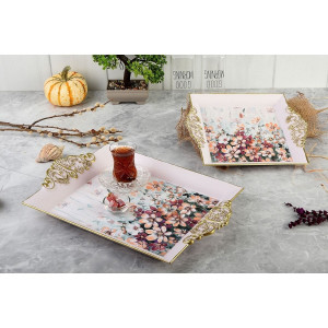 Patterned Baroque Tray Set of 2- Small Flower Powder Powder
