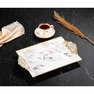 Marble Plated Large Baroque Presentation Tray 26 X 39 Cm