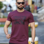 Baskılı Bisiklet Yaka Erkek Mürdüm T-shirt 5494