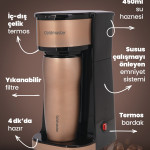 Gezgin Çıkarılabilir Filtreli Çelik Sızdırmaz Termoslu Filtre Kahve Makinesi Gold