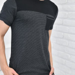 Siyah Erkek Bisiklet Yaka Ince Çizgili Cepli Likralı Slim Fit T-shirt F5413