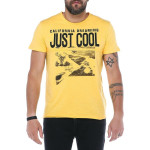 Erkek Hardal Bisiklet Yaka Baskılı Modern Kesim Kısa Kollu T-shirt F5197